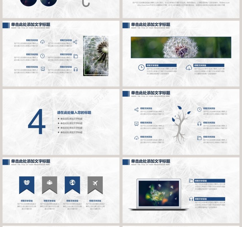 唯美蒲公英主题PPT通用模板第4张
