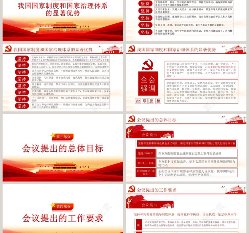 中国风十九届四中全会会议公报学习PPT模板第3张