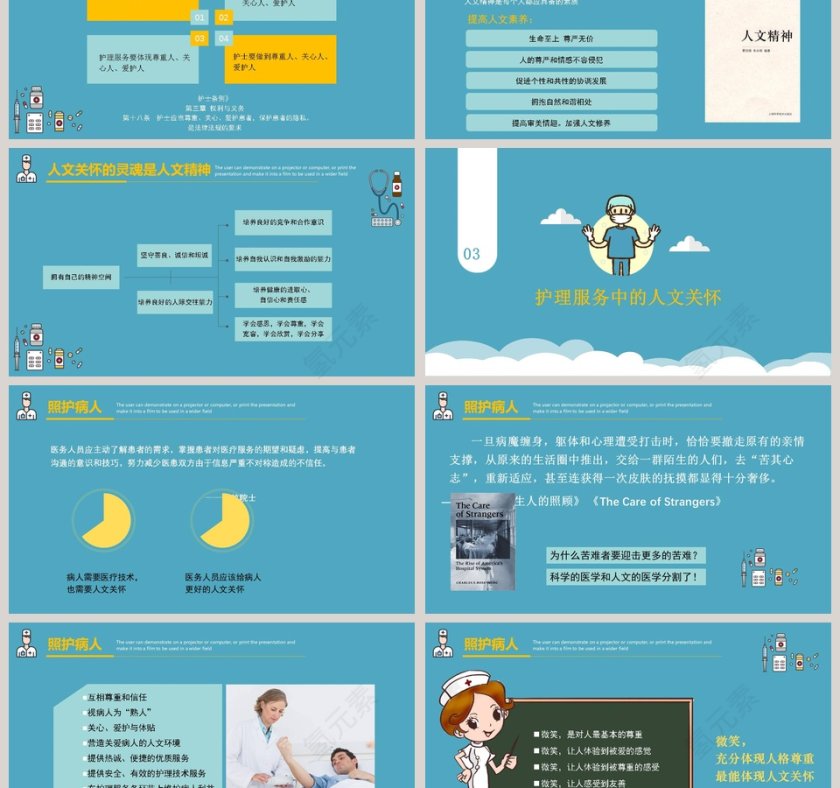 蓝色简约清新护理人文关怀PPT第3张
