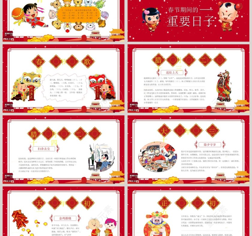 红色大气春节传统文化习俗ppt第3张