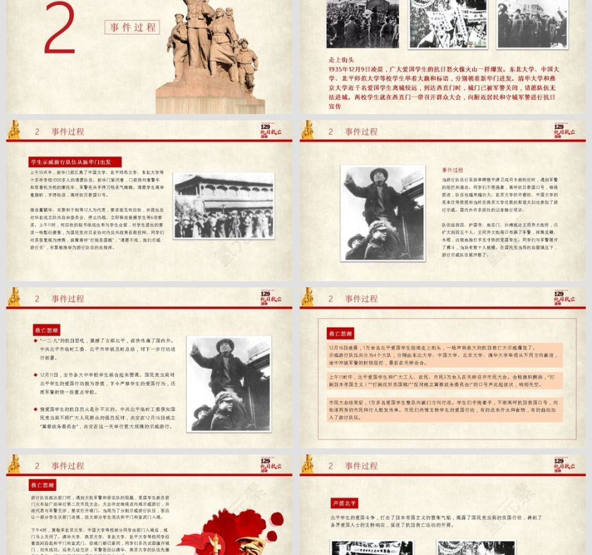 铭记历史珍惜现在纪念129抗日救亡运动PPT模板第3张