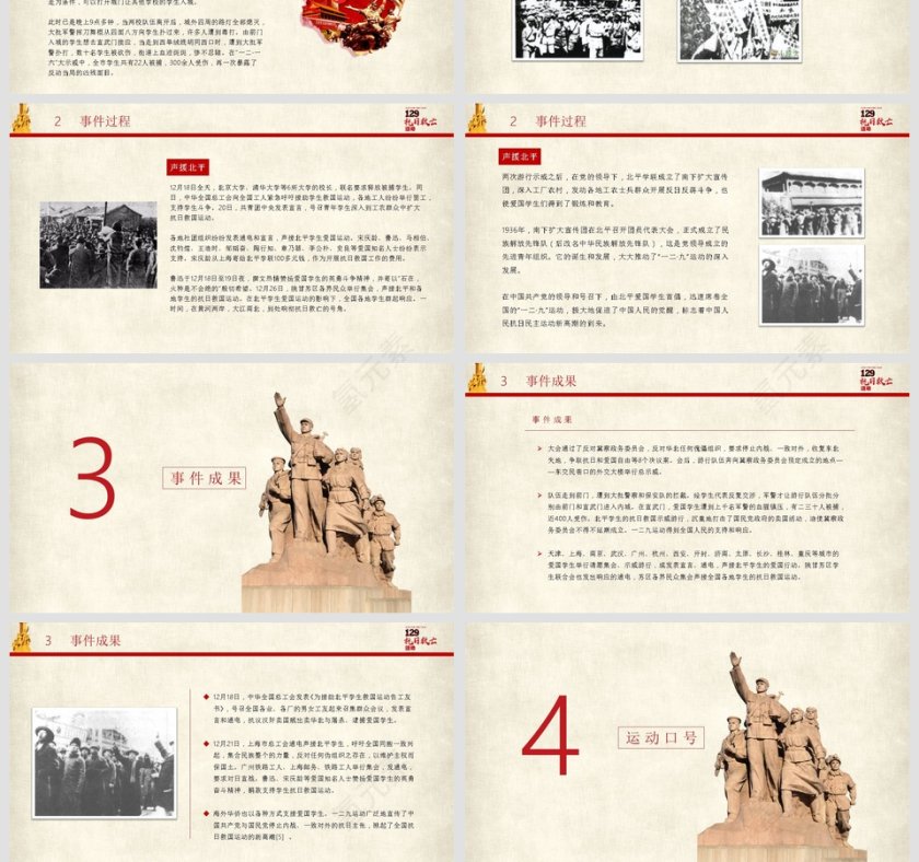 铭记历史珍惜现在纪念129抗日救亡运动PPT模板第4张