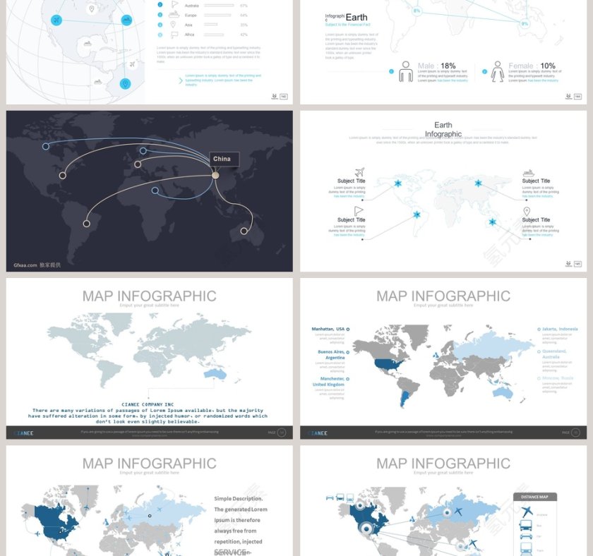 世界地图中国地图PPT模板第6张