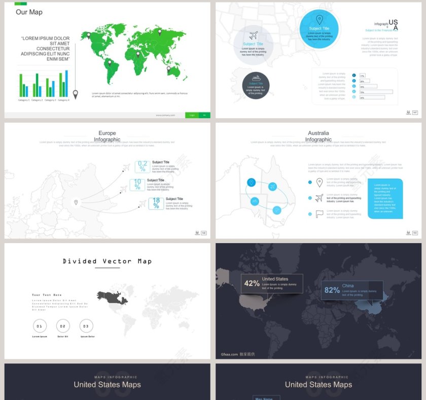 世界地图中国地图PPT模板第8张