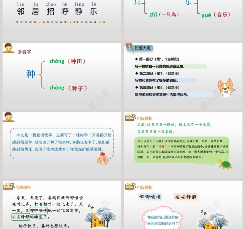 课文解析一年级语文下册树和喜鹊语文课件PPT第3张