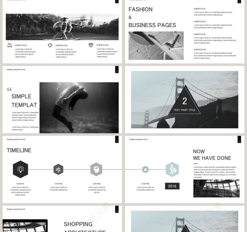 欧美极简PPT创意欧美杂志风创业书PPT模板 第2张