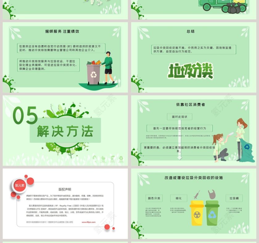 绿色环保清新垃圾分类PPT通用模板第4张