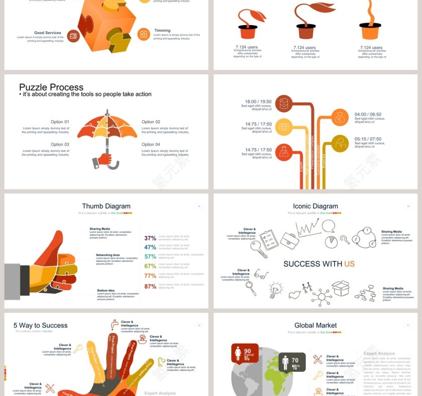 手指图箭头可视化图表集PPT模板第3张