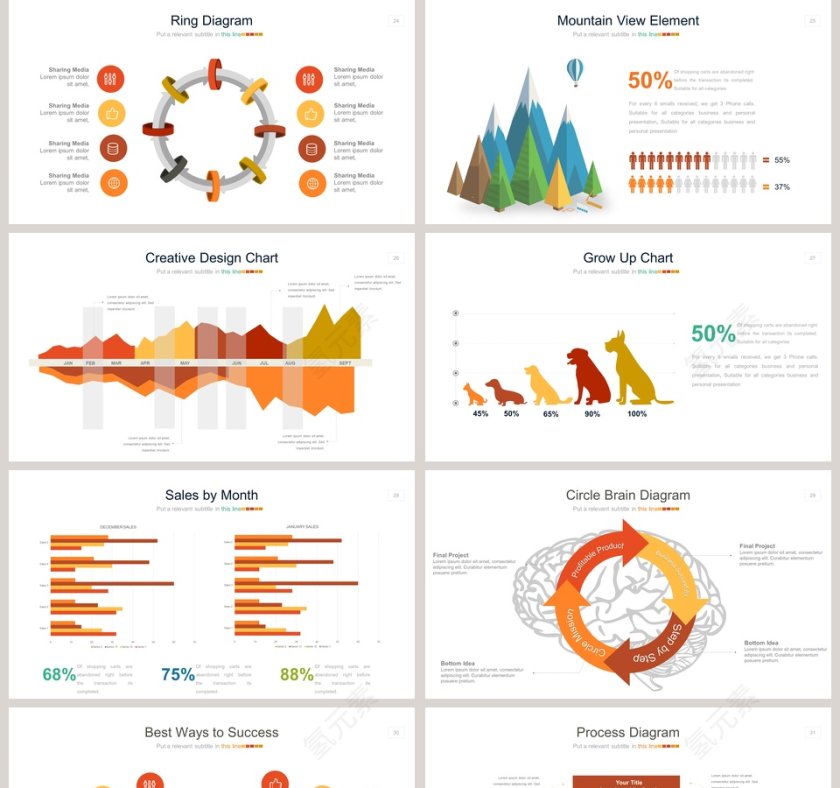 手指图箭头可视化图表集PPT模板第5张