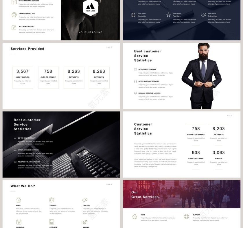 欧美极简PPT创意欧美杂志风创业书PPT模板 第3张