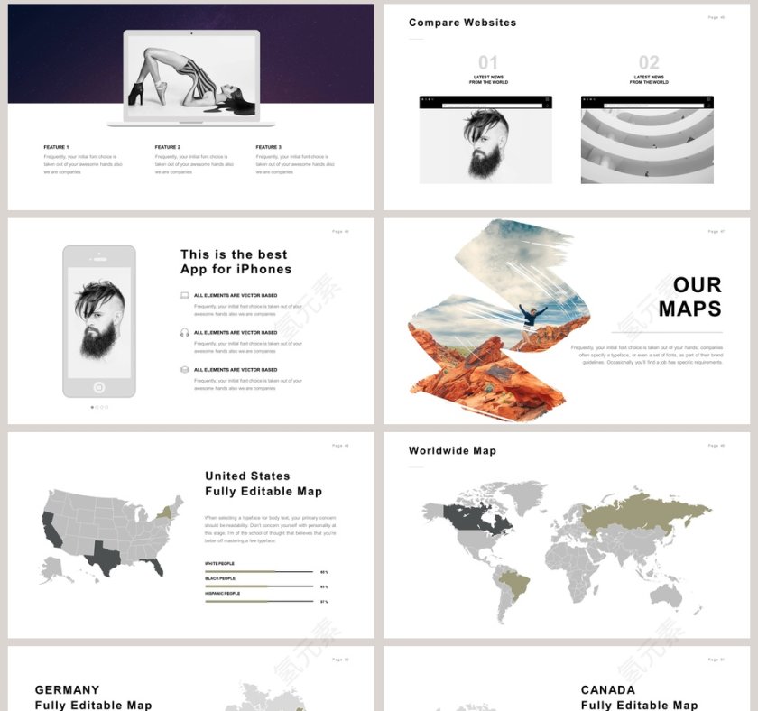 欧美极简PPT创意欧美杂志风创业书PPT模板 第8张