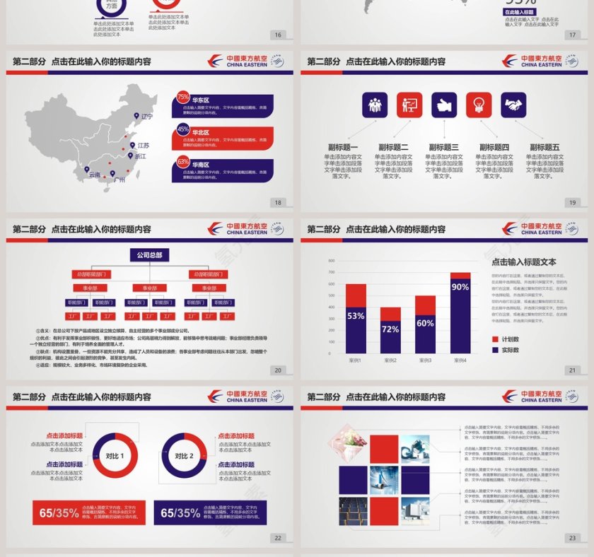 东方航空动态PPT模板飞机航空PPT第4张