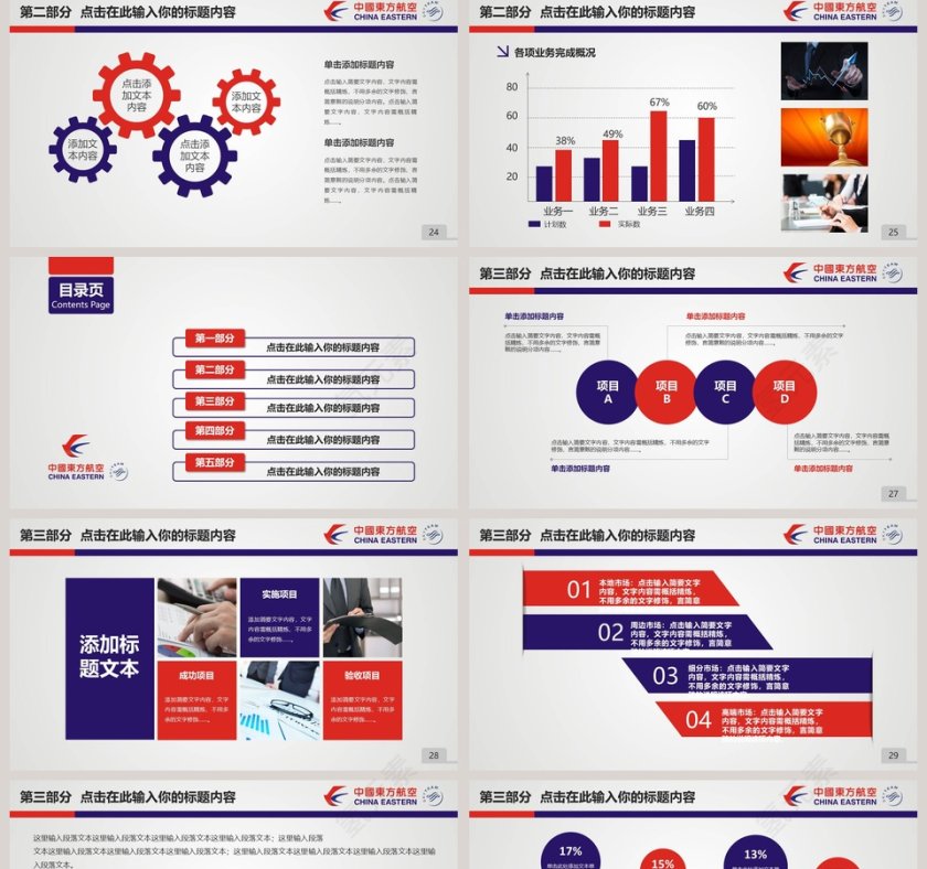 东方航空动态PPT模板飞机航空PPT第5张