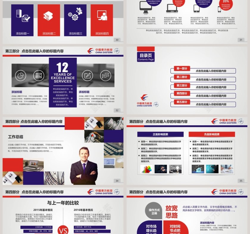 东方航空动态PPT模板飞机航空PPT第6张