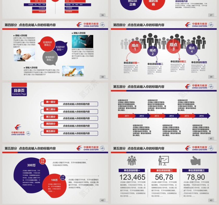 东方航空动态PPT模板飞机航空PPT第7张