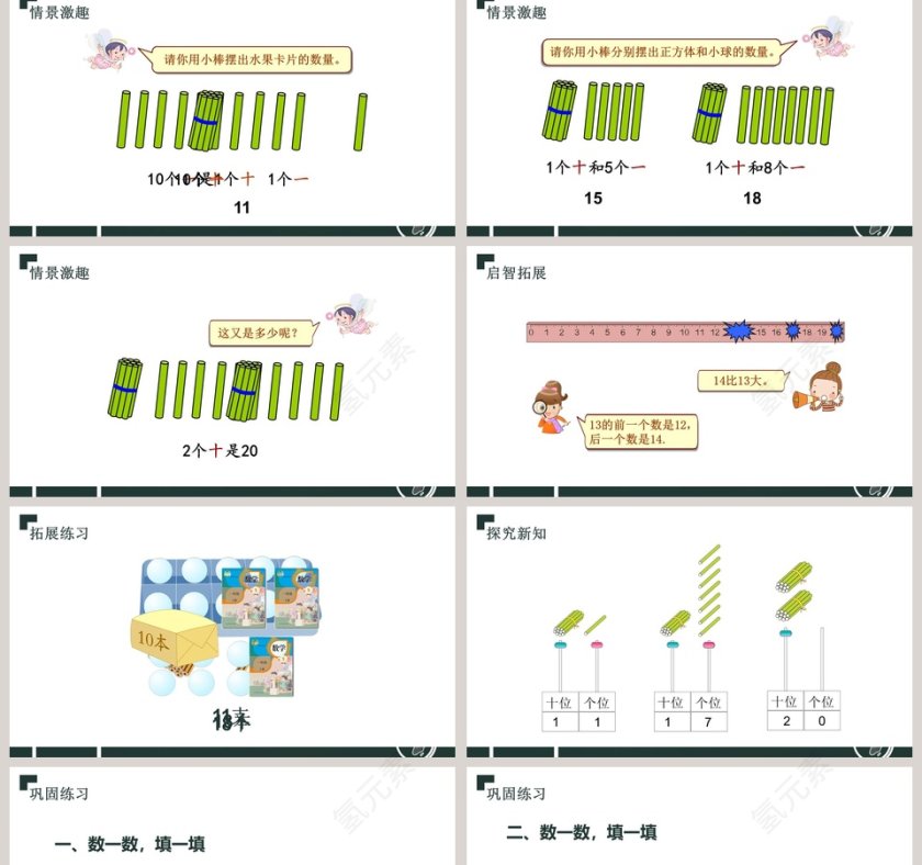 一年级数学11-20各数的认识PPT课件第2张