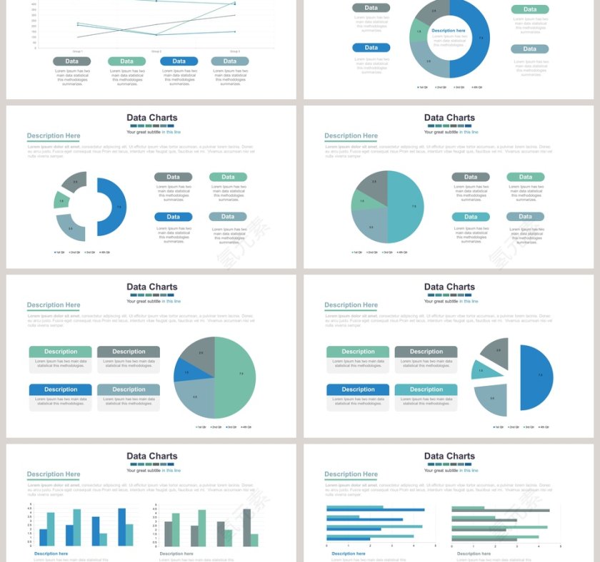 瀑布图折线饼图可视化图表集PPT模板第3张