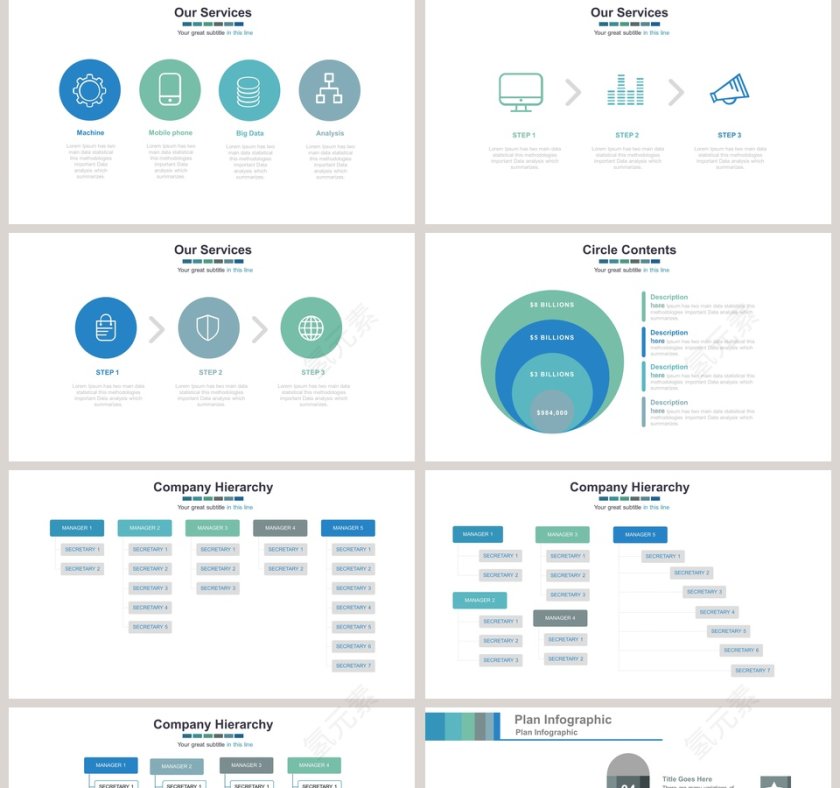 瀑布图折线饼图可视化图表集PPT模板第5张