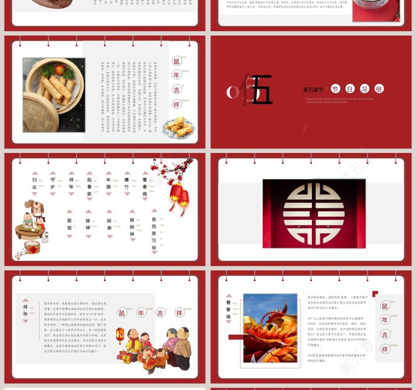 红色简约大气喜庆春节习俗ppt第4张