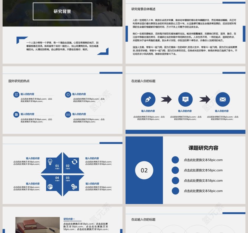 简约蓝色学术汇报模板工作总结PPT第2张
