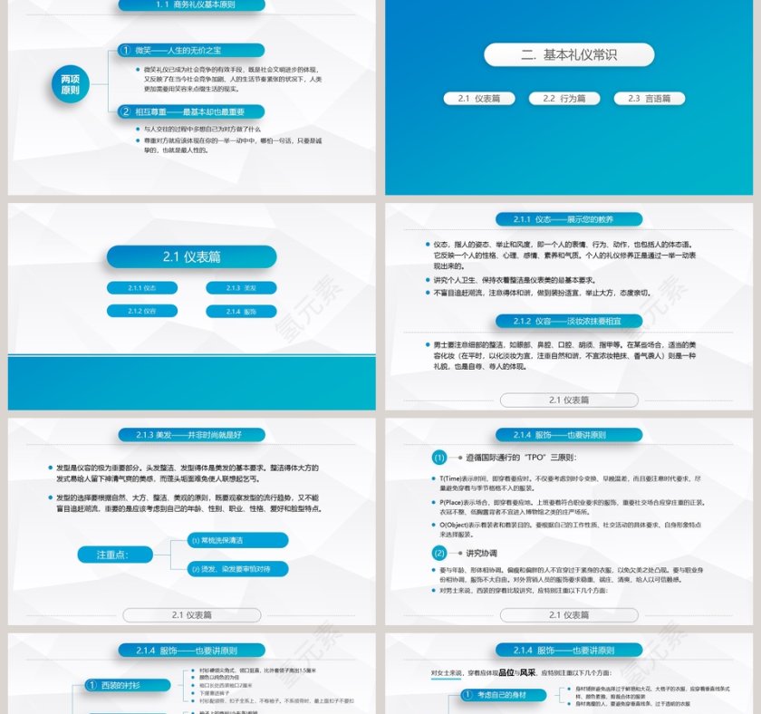蓝色简约商务礼仪常识PPT第2张