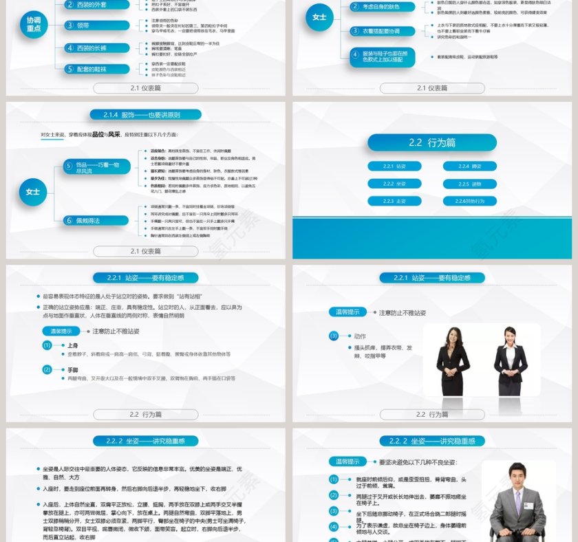 蓝色简约商务礼仪常识PPT第3张