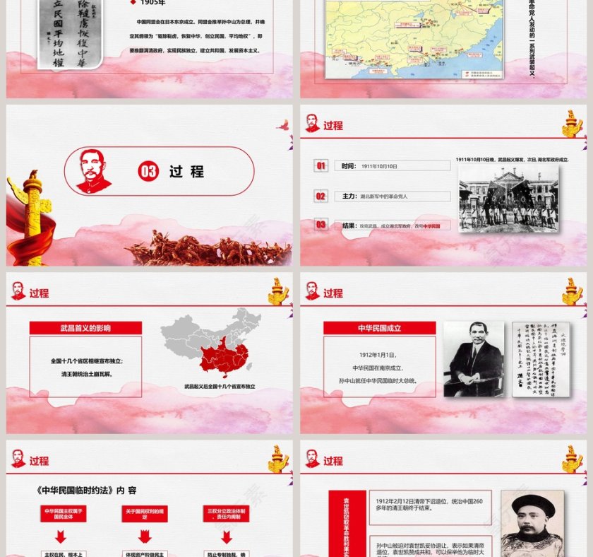 红色辛亥革命振兴中华民族造一个伟大复兴中国梦PPT模板第3张