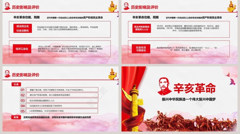 红色辛亥革命振兴中华民族造一个伟大复兴中国梦PPT模板第5张