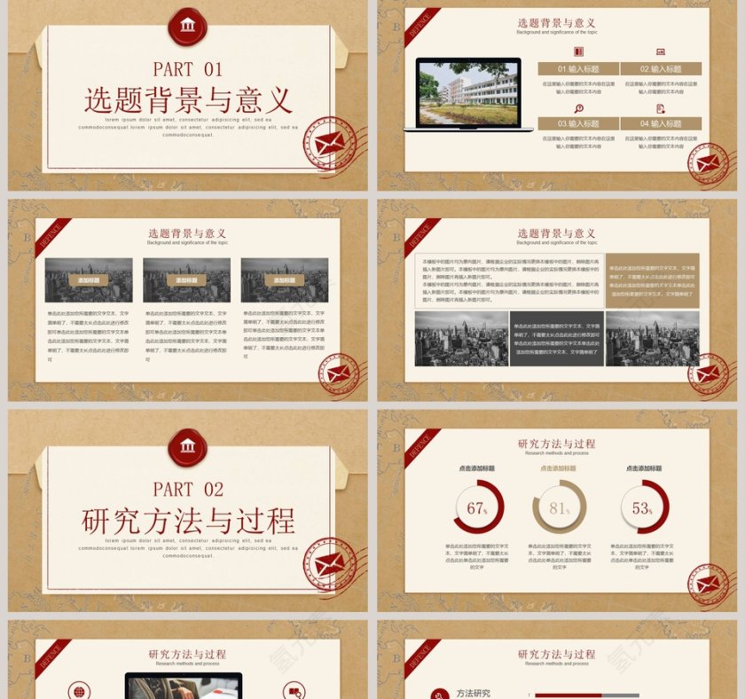 复古风论文开题答辩PPT模板第2张