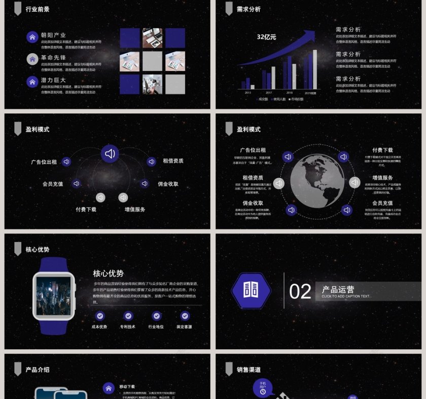 黑色大气唯美星空商务计划书PPT模板第2张