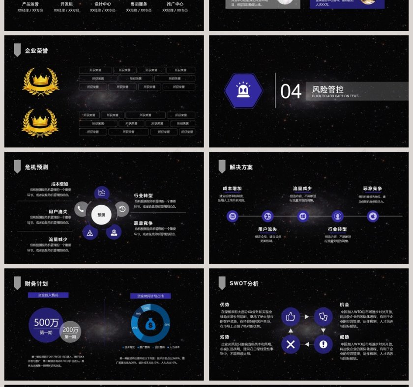 黑色大气唯美星空商务计划书PPT模板第4张