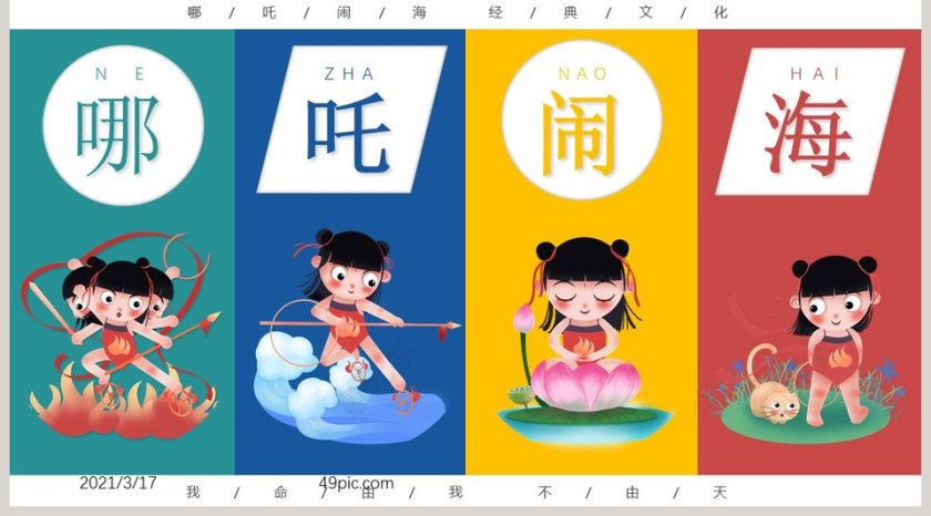 哪吒闹海经典文化PPT模板第5张