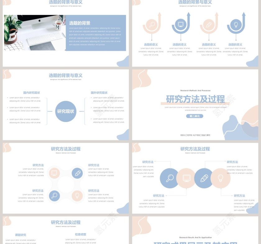 小清新简约夏日蓝粉毕业答辩PPT模板第2张