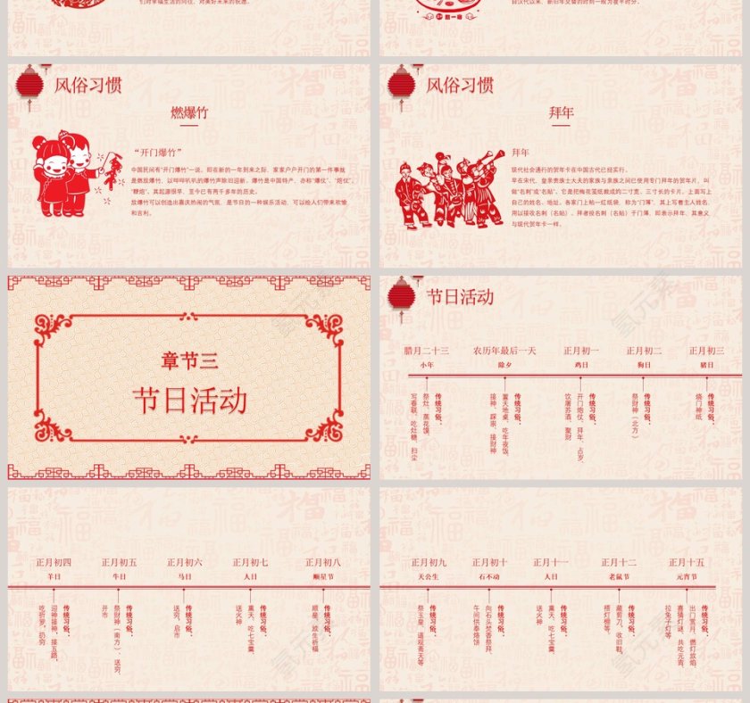 粉色简约春节传统文化ppt模板第4张