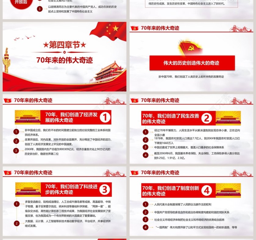 中国风庆祝中华人民共和国成立70周年/中国共产党成立98周年党课PPT模板第4张
