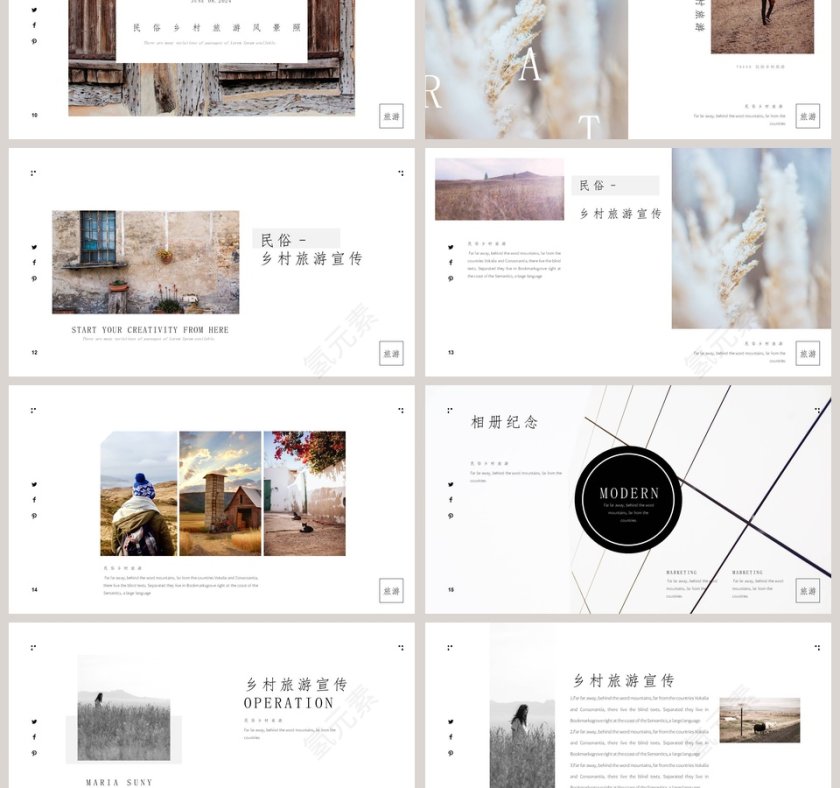 白色简约清新乡村旅行PPT模板第3张