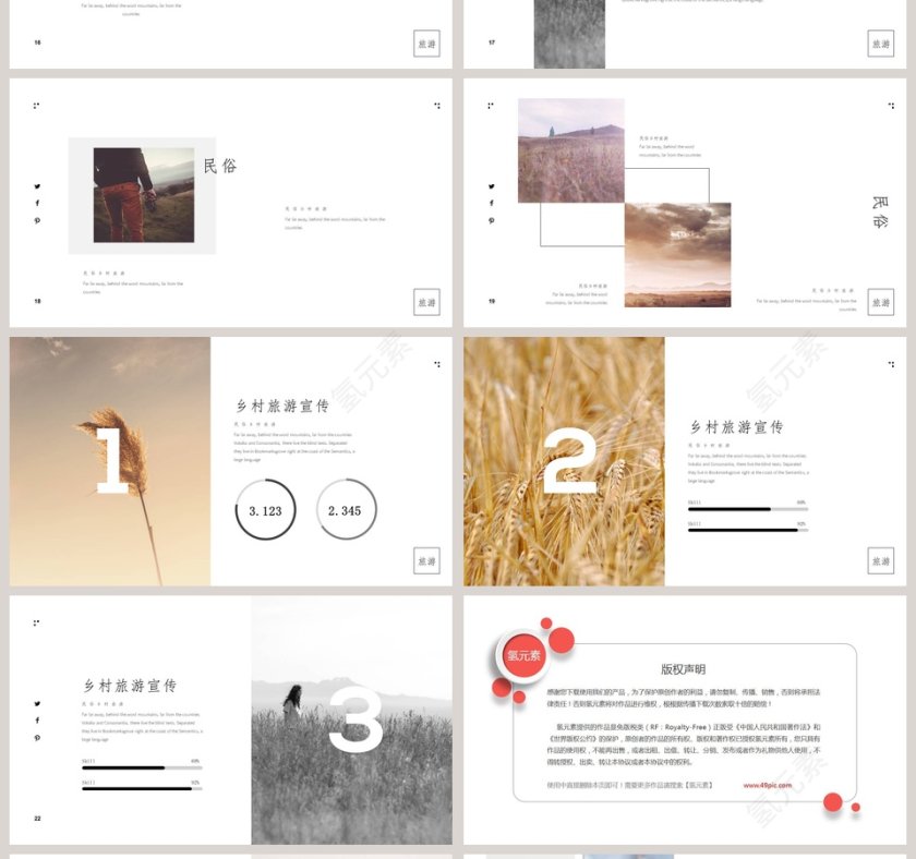 白色简约清新乡村旅行PPT模板第4张