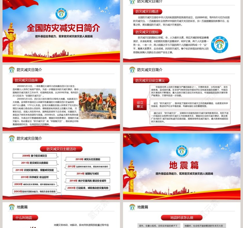 简约全国防灾减灾日PPT模板第2张