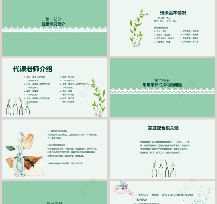 简约清新花卉八年级家长会PPT模板第2张