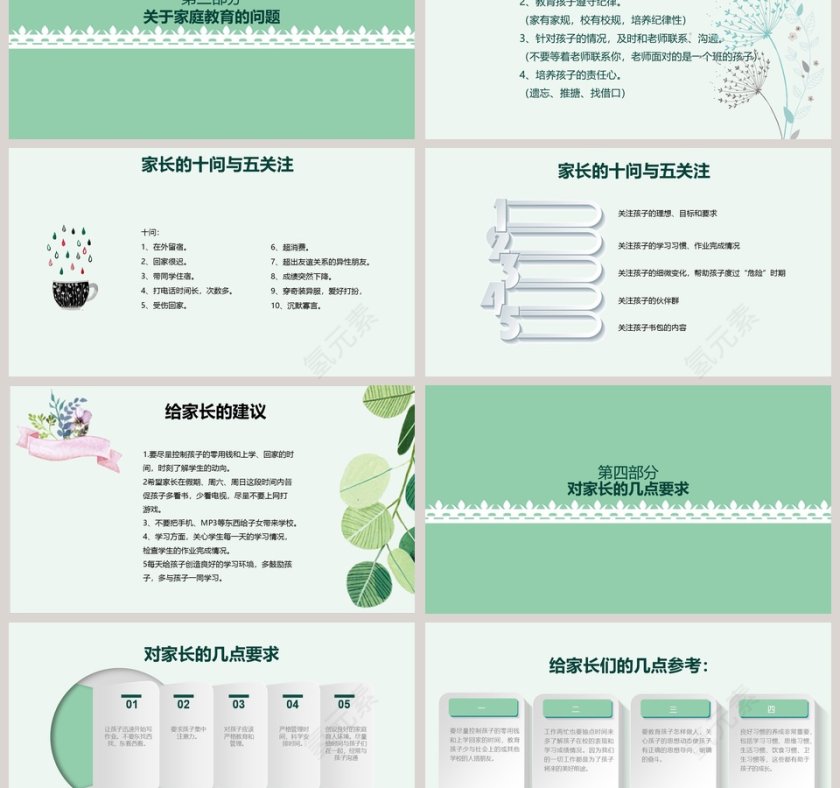 简约清新花卉八年级家长会PPT模板第3张