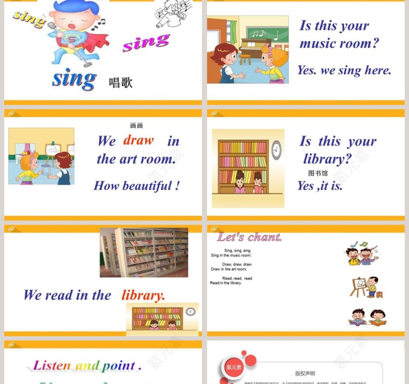 基于Lesson 3We Read in the Library的PPT模板设计内容第2张