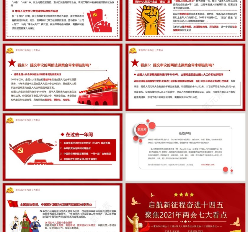 启航新征程奋进十四五聚焦2021年两会七大看点专题党课PPT模板第3张