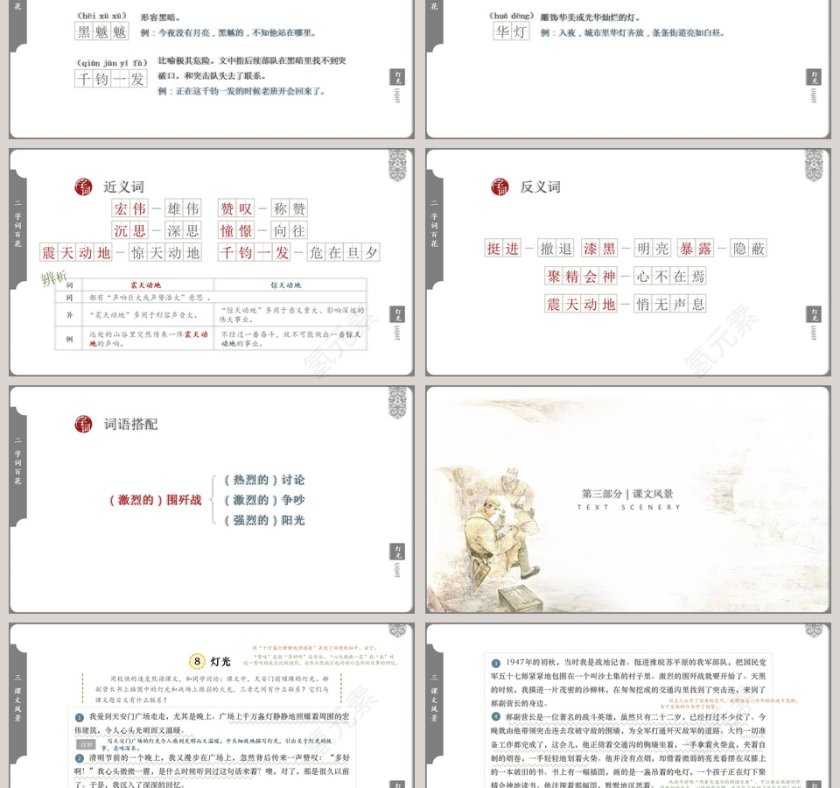 小学语文人教版六年级上册灯光语文课件PPT模板第3张