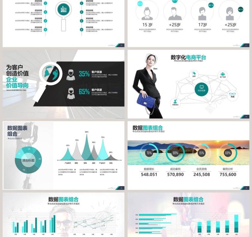 欧美经典商务时尚工作总结PPT模板 第9张