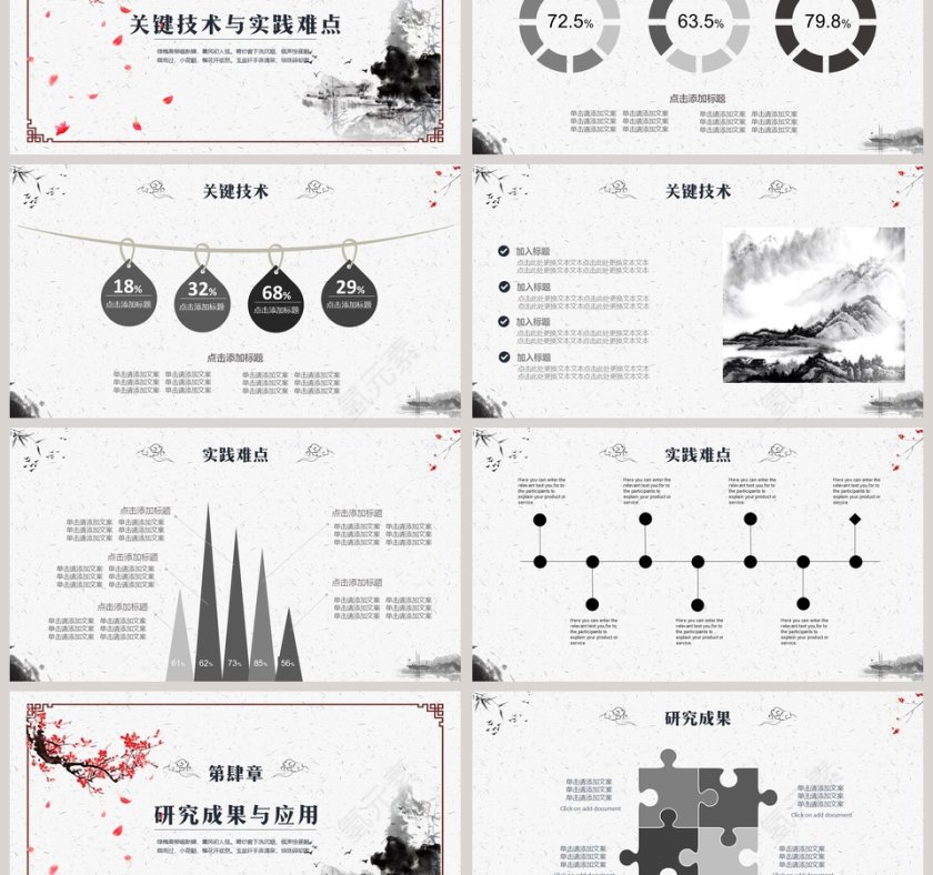 中国水墨论文答辩模板PPT第3张