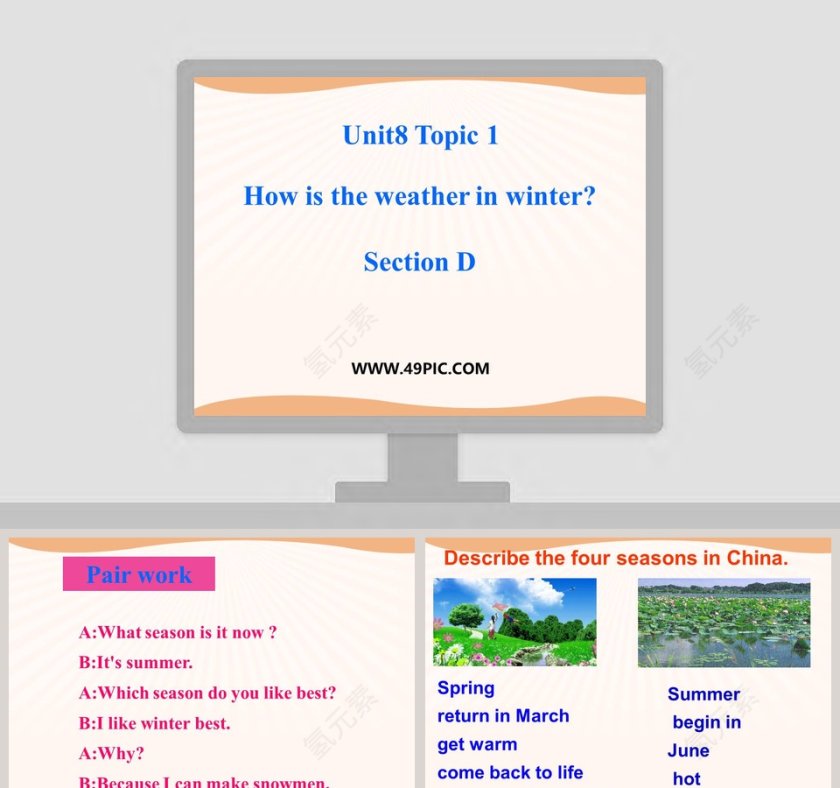 Unit8 Topic 1How is the weather in winterSection D PPT模板第1张