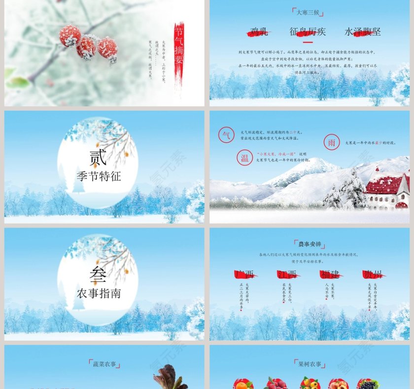 蓝色大气二十四节气大寒传统节气PPT第2张