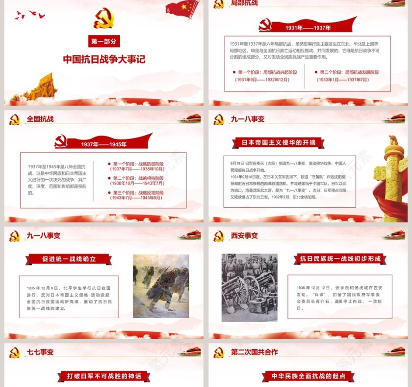红色简洁中国人民抗日战争胜利73周年纪念PPT模板第2张