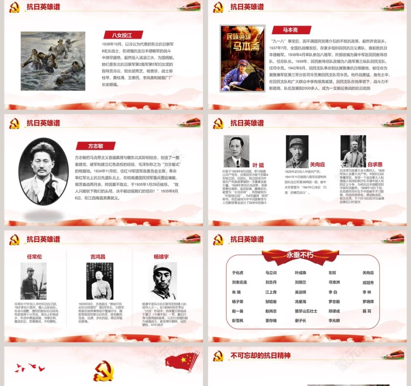 红色简洁中国人民抗日战争胜利73周年纪念PPT模板第5张