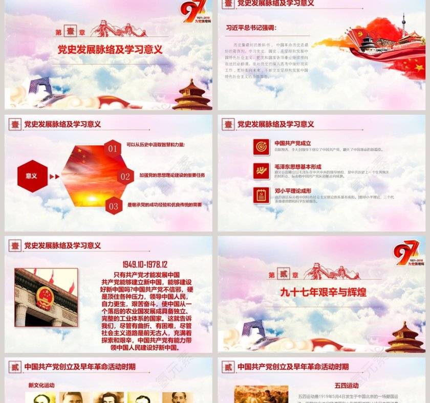 中国共产党党史建党节97周年党课学习党的光辉历程PPT模板第2张